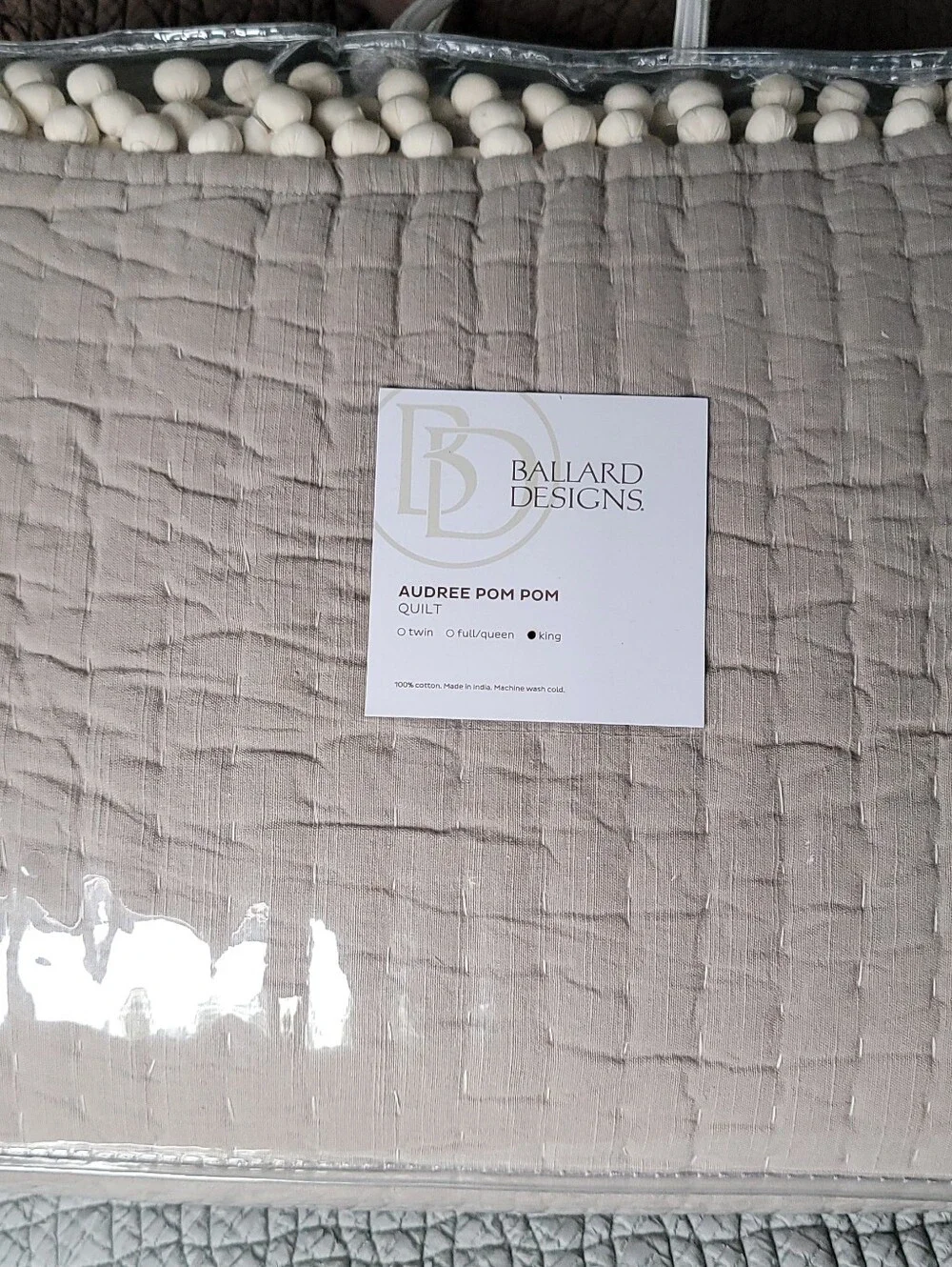 NWT Ballard Designs Audree Pom Pom Quilt King Bedding Set, Quilt+Two Euro Shams